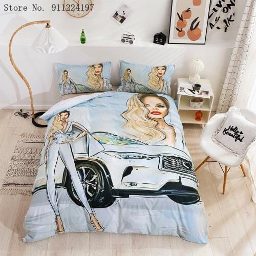 Cartoon Bedding Sets 3D Print Duvet Cover Sets Beautiful Woman Quilt Covers Pillowcase King Queen Size Bedclothes For Home Decor