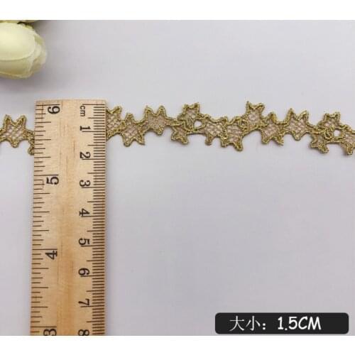 1 Meter/lot Width 1.5cm Gold Little Star Fabric Lace Applique Trim Ribbon Handicraft DIY Wedding Dress Garment Accessories