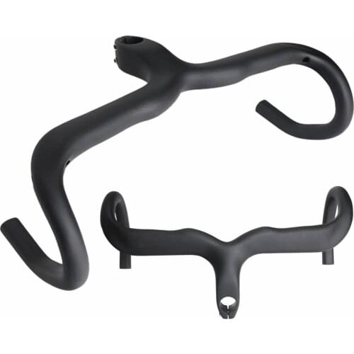 Matte Black Full 3K Carbon Fiber Road Bike Integrated Handlebar Drop Bar with Stem Cycling Bicycle Parts