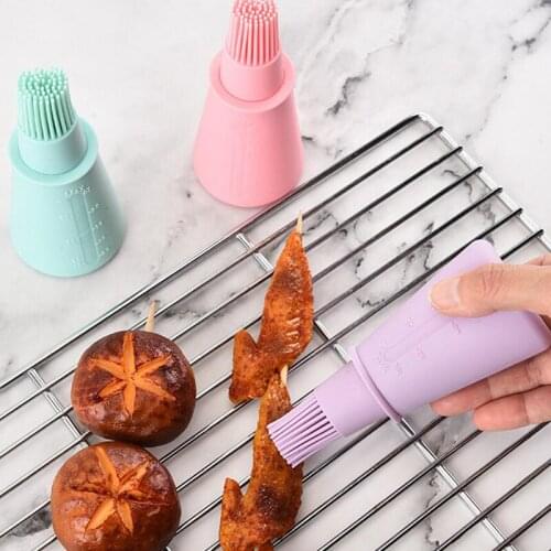 Opaque Silicone Straight Oil Bottle Brush Barbecue BBQ Brush With Scale Brush For Barbecue Baking Kitchen Tool 3 Colors