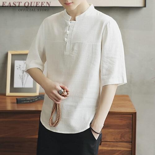 Traditional Chinese blouse shirt clothing for men top oriental mandarin collar shirt linen male kimono outfit KK2157 Y