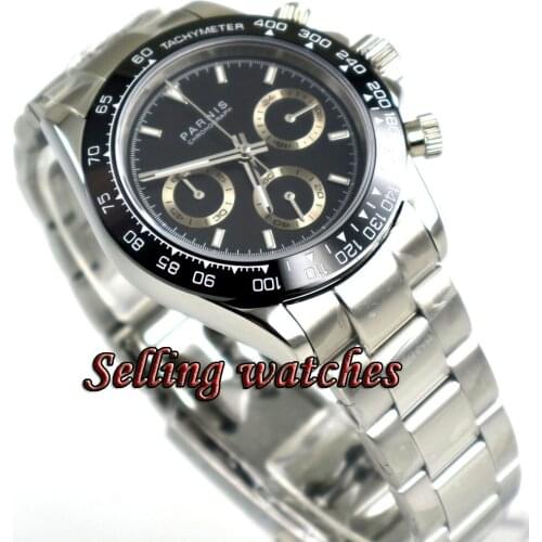 39mm Parnis Watch Quartz Sapphire Crystal Casual Solid Stainless steel Mens Ceramic Bezel quartz Watch New Arrival