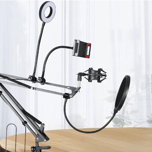 NB-35S Microphone Stand Kit with LED Ring Light Scissor Arm Stands for Computer Laptop PC Karaoke Studio Recording