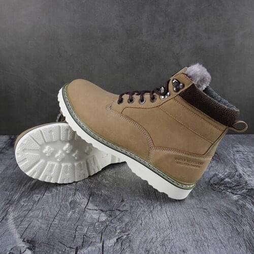 New Mens Winter Plush Snow Boots Fashion Warm Boots for Men Lace-Up Ankle Boots Classic Male Light Outdoor Tooling Botas Hombre
