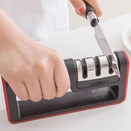 Knife Sharpener for Straight Knives Diamond Ceramic Tungsten Steel 3 Stage Manual Knife Sharpening Tool Kitchen Accessories