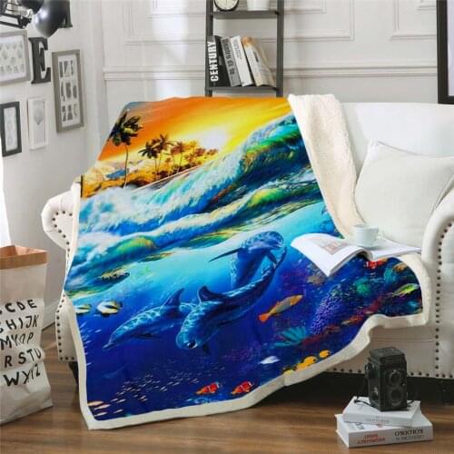 Plstar Cosmos Cute dolphin colorful animal Blanket 3D print Sherpa Blanket on Bed Home Textiles Dreamlike style-9