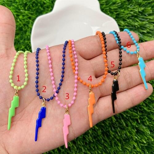 Lightning Shape Enamel Gold Plated Pndant Beads Chain Necklace Birthday/Commemorative Gifts Bulk Jewelry Wholesale