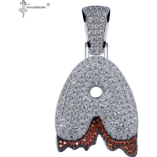 Red Color Dripping Bubble Letters Necklaces & Pendant For Men Women Rope Chain Cubic Zircon Hip Hop Rock Accessories Jewelry