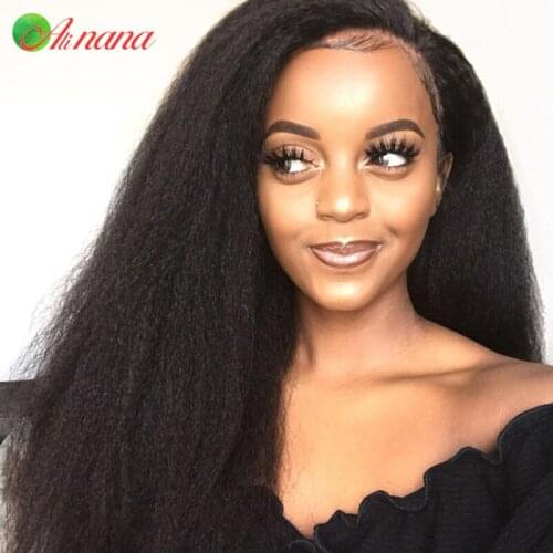 Alinana Brazilian 13x4 Lace Frontal Wigs Kinky Straight Human Hair Wig For Black Women Pre-Plucked Remy Lace Closure Wig 30 Inch