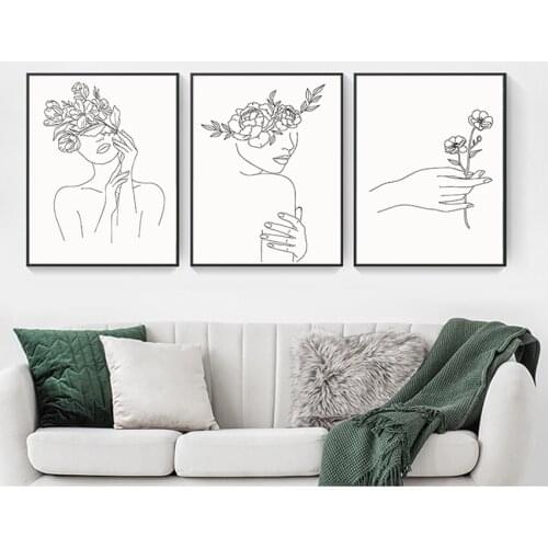 Yoga Poster Flower Print Wall Pictures Home Decor Sexy Girl Line Drawing Wall Art Canvas Poster Abstract Line Art Painting