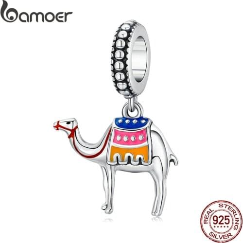 Bamoer Desert Camel Pendant Charm Sterling Silver 925 Enamel Animal Charm fit 3mm Snake Bracelet Fashion Jewelry SCC1376