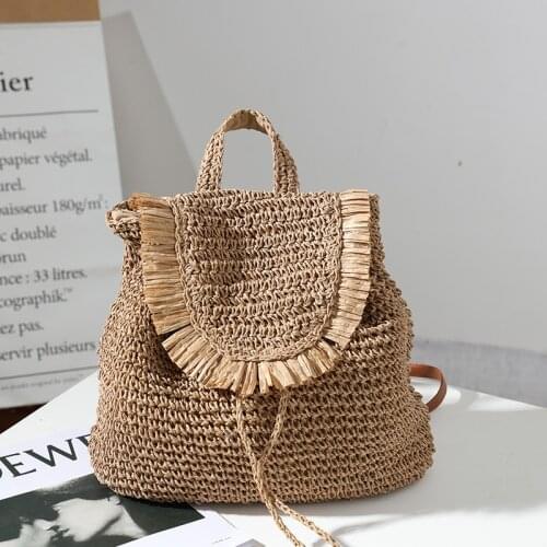 Casual Straw Woven Backpack Bags Women Fashion Summer Beach Hamdmade Handbag Female Purses Tassel Vacation Backpack Bags 2021