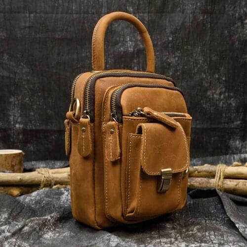 Luufan Genuine Leather Fanny Pack Mini Shoulder Waist Pack On Belt Men Male Small Bags For Cell Phone Wallets Outdoor Waist Bag