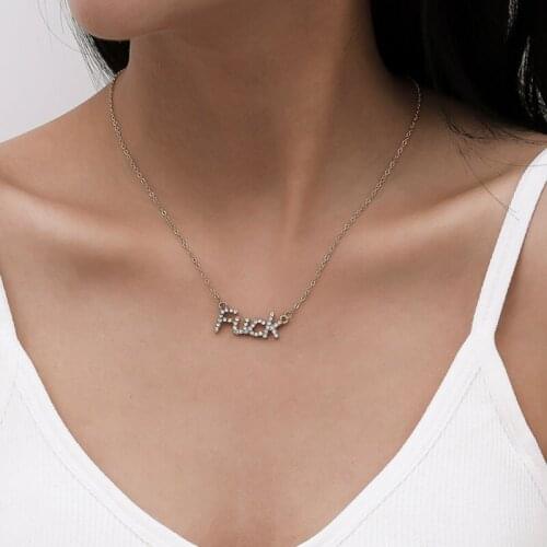 Simple Temperament Rhinestone Letters Pendant Necklace for Women Vintage Fashion Chains Geometric Clavicle Necklaces Jewelry