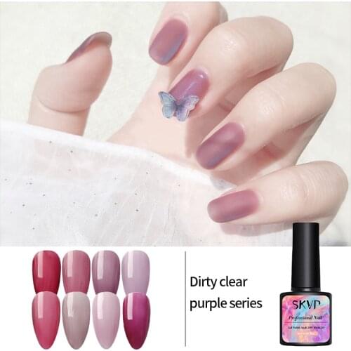 SKVP 8ml Clear Nail Gel Polish Dirty Purple Series Hybrid Varnish Nail Art Semi Permanent UV Gel Varnish Soak Off Matte Top Coat