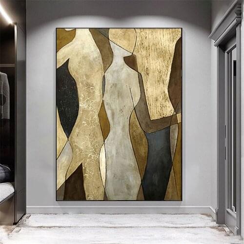 Handmade Modern Abstract Decorative Figure Picture Oil Painting On Canvas Wall Art Large Gold Brown Retro Large Vertical Mural