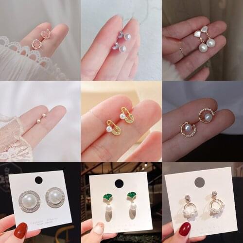 New Vintage Irregular Opal Stone Big Stud Earrings For Women Fashion Temperament Simulated Pearl Brinco Elegant Green Jewelry