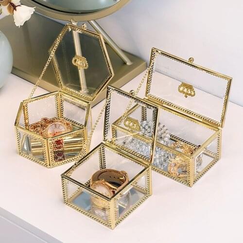 Clear Glass Jewelry Box Jewelry Organizer Holder Tabletop Sundries Watch Organizer Container Jewelry Storage Gift Drop shipping