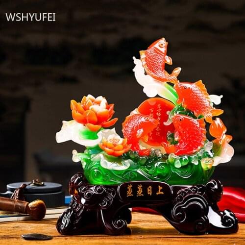 Resin Fish Sculpture Feng Shui Ornaments Living Room Lucky Fortune Decoration Office Desktop Decor Crafts Home Accessories