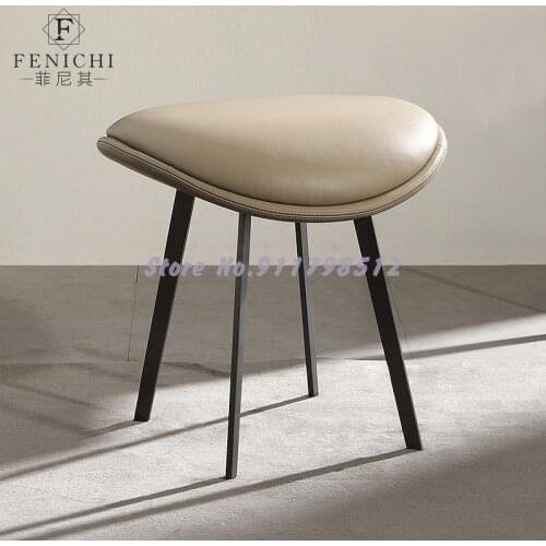 Italian minimalist leather dressing stool net red leather art stainless steel light luxury modern creative designer dressing tab