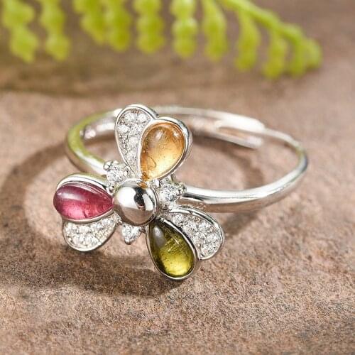 Tourmaline and Zircon Women Ring Set Wholesale 925 Sterling Silver Ring S925 Prevent Oxidation Resizable Spinner Rings for Women