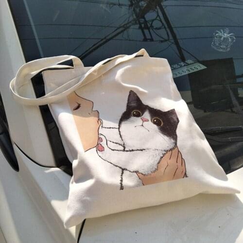 Japanese kawaii women bag cartoon cat canvas bag casual Vintage ins shopper bags Harajuku sweet large capacity cute shoulder bag