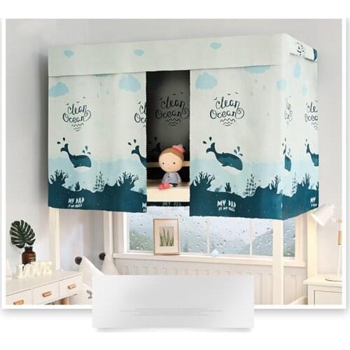 Printed Dormitory Bed Curtain With Rope & Clasp College Single Bed Shade Cloth for Bunk Bed 2x1.2m/2x1.5m C1