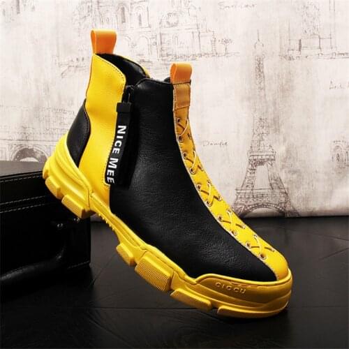 Yellow Leather Boots Warm Mens Winter Shoes Breathable Summer Canvas Boots 5#18/10E50