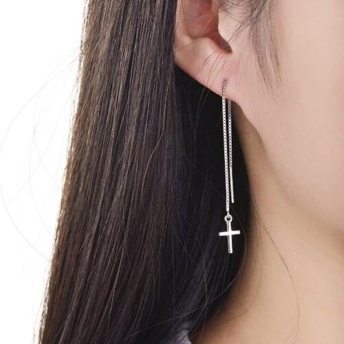 Buyee Fashion Women Cross Earring 5cm Length Ear Wire Dangle Earrings for Women Party Wedding Jewelry Earrings
