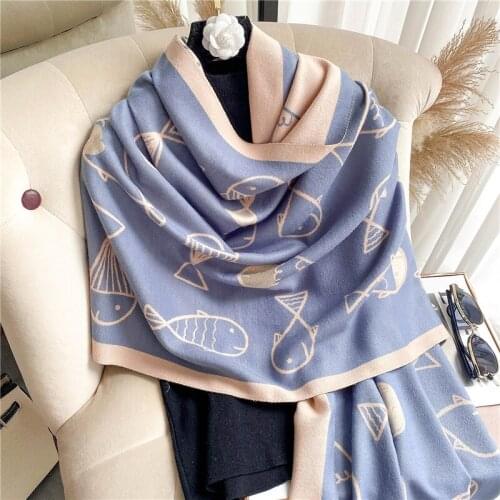 Cartoon Print Winter Scarf for WomenThick Warm Cashmere Pashmina Female Blanket Tasel Lady Stole Soft Bufanda 2021 New