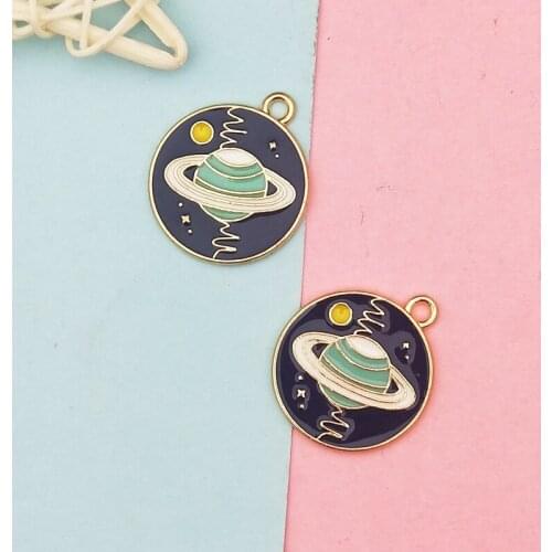 10pcs Oil Drop Enamel Charms Round Planet Universe Moon Metal Pendants DIY Necklace Accessories Bracelet Jewelry Making FX287