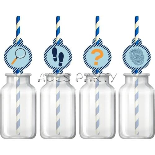 12pcs Detective Secret Agent Spy Theme Kids Boy Girl Space Birthday Party Decoration Biodegradable Paper Straw Tube Eco Friendly