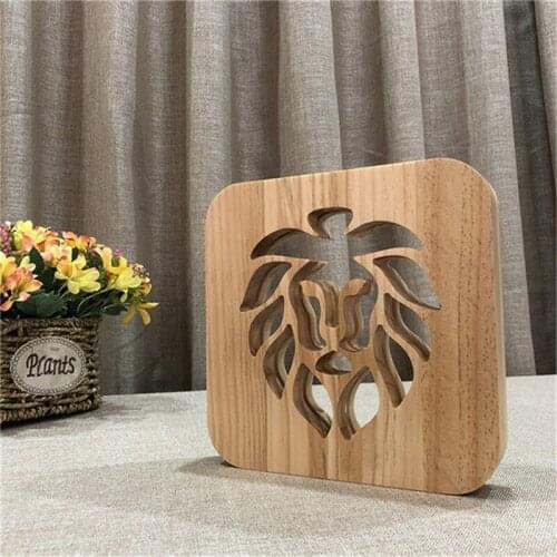 Lion Shape 3D Lamp Animal Style USB Table Lamp Wood Carving Lamp for Room Decor for Childrens Day Gift Support Drop shipping