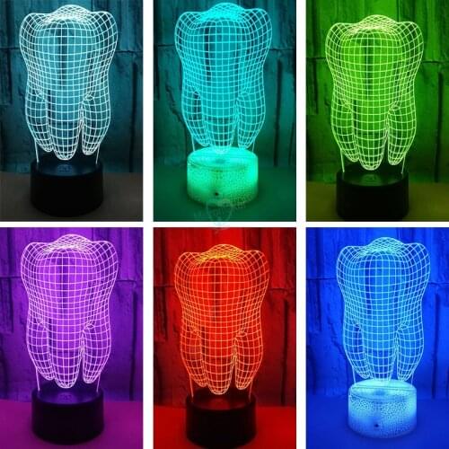 3D Teeth Led Lamp Dental Creative Gift Colorful 3D Tooth Gradient Light Dental Clinic Artwork Artware Night Dental Gift