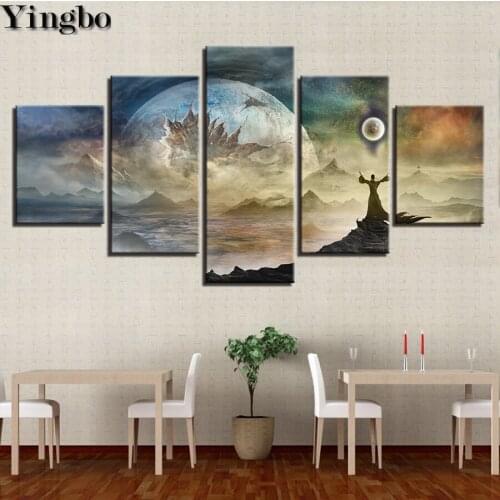 5 Panel Fantasy Planet Landscape Diamond Painting Cross Stitch DIY 5D Full Diamond Embroidery Diamond Mosaic Full Round/Square