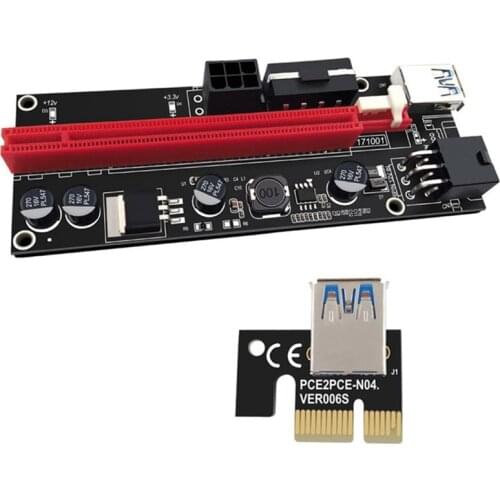 6Pcs Pci-E Adapter Card Ver009S PCI-E 1X TO 16X 6Pin/4Pin USB Graphics Extension Cable Adapter Card for Mining Machines