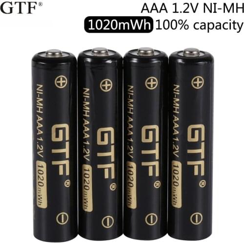 2020 New GTF 1.2V NI-MH AAA battery 1020mWh 850mAh 100% capacity rechargeable battery for Camera Flashlight