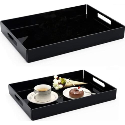 Black Color Acrylic Serving Tray Home Kitchen Restaurant Party Food Coffee Snack Dessert Beverage Storage Holder