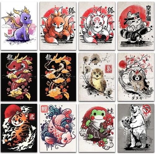 New Diamond painting Cartoon Dragon fox cat owl raccoon tiger fish frog bear DIY Full Square Drill embroidery Round Drawing 711