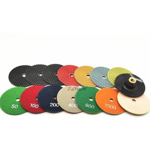 7 pcs 4" Diamond Polishing Pads Plus one rubber Backer Pads thread M14 or 5/8-11 wet polishing granite marble quartz concrete