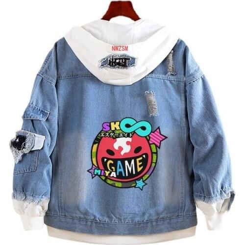 Anime SK8 Reki Costume Jeans Jacket SK8 the Infinity Cosplay Cosplay Hoodie Denim Casual Jackets Hooded Outwear Adult Unisex