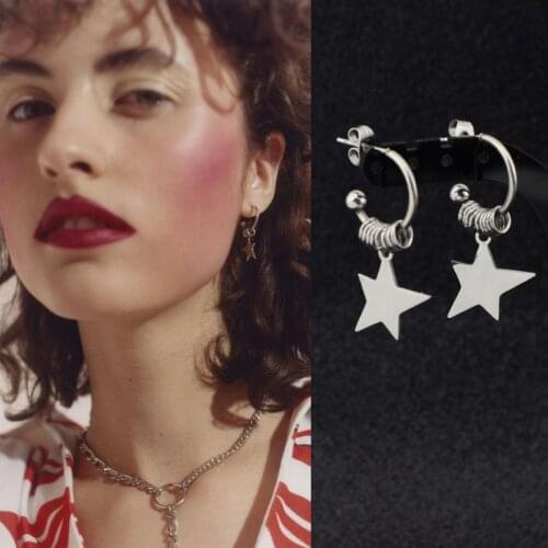 New Korea Punk Big Hoop Half Circle Earring Stainless Steel Half Moon Stud Earrings Star Pendant for Women Girls Jewelry Gift