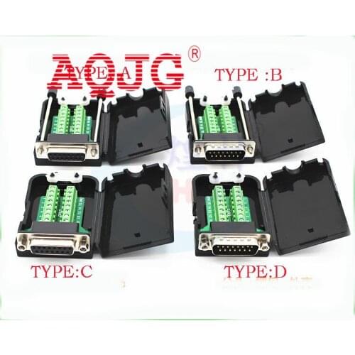 DB15 D-SUB Male 2 Row 15 Pin Plug Breakout Terminals Board Connector Screw Type Black Plastic Cover AQJG