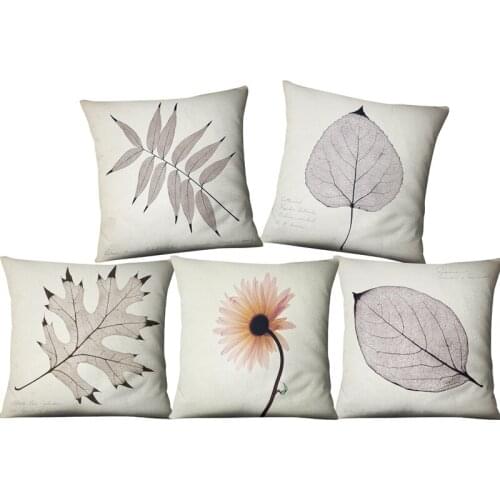 Decorative throw pillowcase cover Transparent leafs Daisy plant linen cushion cover for sofa home capa de almofadas