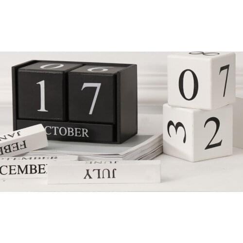 DIY Home Office Decor Reusable Wood Calendar Desk Decoration Gifts Planner Month Date Display Wood Block Living Room Desktop