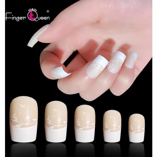 Fingerqueen Full Coverage Color Nail Art Design Graffiti Painting Color Block Fake Nail Art Flower Nail 24 pcs/box