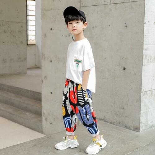 Boys Clothes Set Children Fashion Suits Summer Kids White Short Sleeve T Shirt Printed Pants Teen Casual Outfits 4 6 8 10 12 14Y