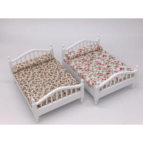 G08-X404 children baby gift Toy 1:12 Dollhouse mini Furniture Miniature rement wooden Floral bed 1pcs