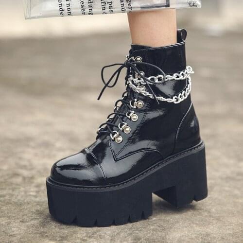 Demonia shoes Platform Gothic Boots Women Heel Sexy Chain Chunky Heel Platform Boots Female Punk Style Ankle Boots LJA875-1
