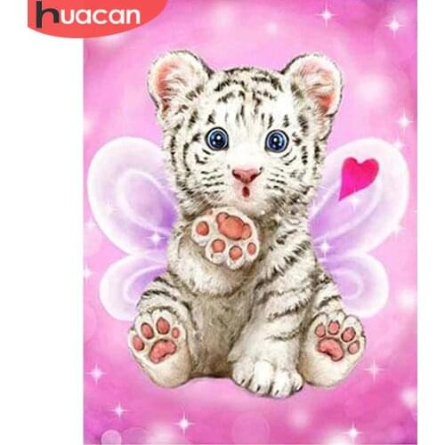 HUACAN 5D DIY Diamond Painting Tiger Diamond Embroidery Cross Stitch Cartoon Round Full Drill Mosaic Kit Children Gift